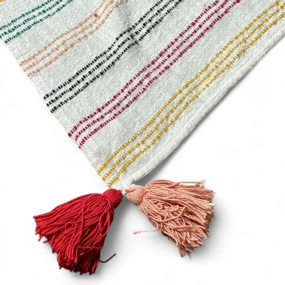 THRESHOLD TEXTURED STRIPE BOHO LIGHTWEIGHT TASSELED THROW BLANKET